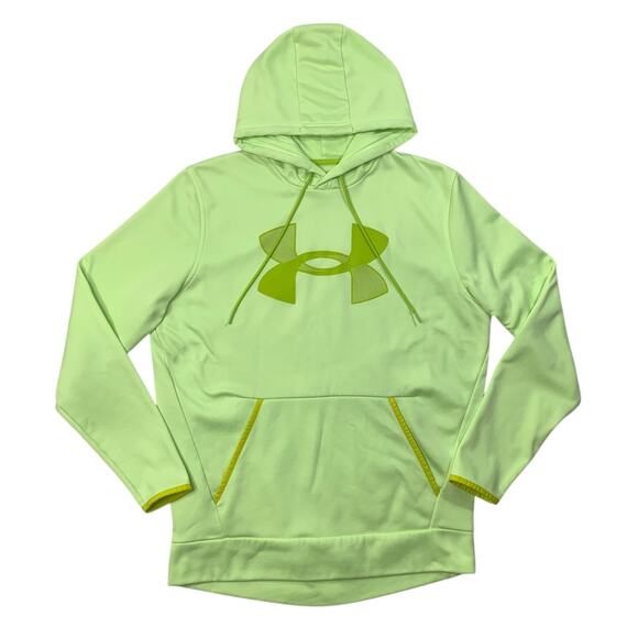 Under Armour Hoodie Mens M Neon Lime Fleece Lined Big Logo Coldgear Sweatshirt - Picture 1 of 13